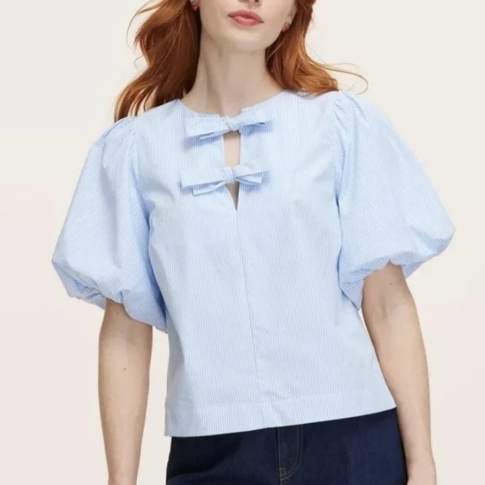 Kate Spade Sky Blue Puff Sleeve Blouse